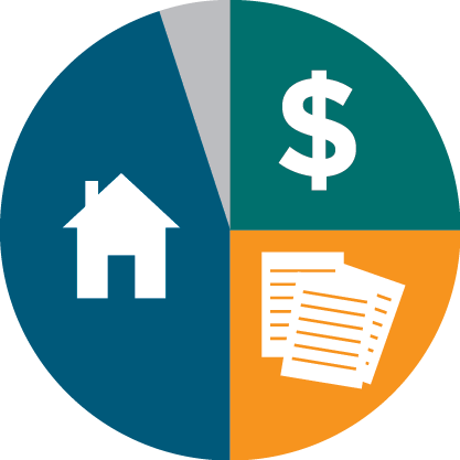 Plan a future gift log with a little house, dollar sign and document pie chart.