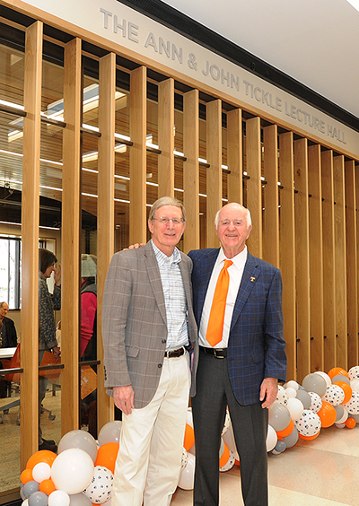 Dean Thompson and John Tickle posing in the new TLC lecture hall.