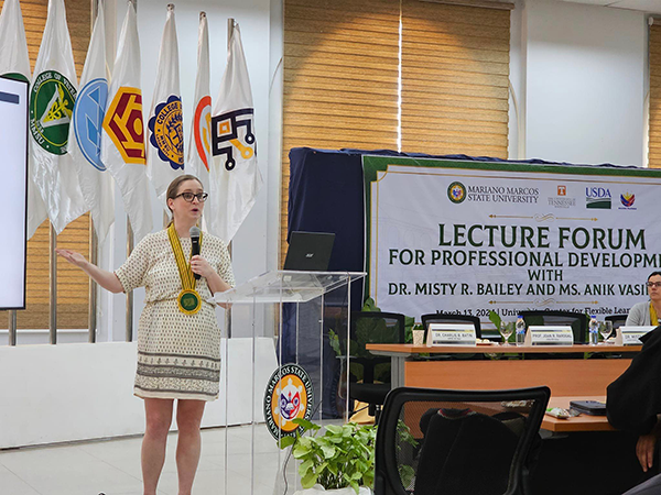 MMSU welcomed Bailey with a guest of honor neck sash that she wore while delivering a faculty development talk on strategies for effective curriculum and assessment.