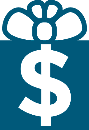 A present with a dollar sign in the middle.