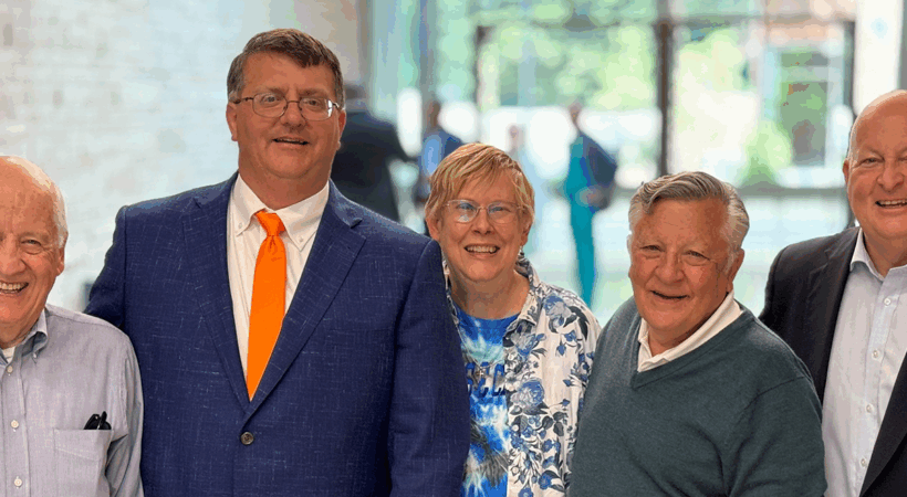 Dr. Plummer is pictured with Drs. Al Legendre, Becky Gompf, Bob DeNovo, and Keith Carver at the April meet-and-greet.
