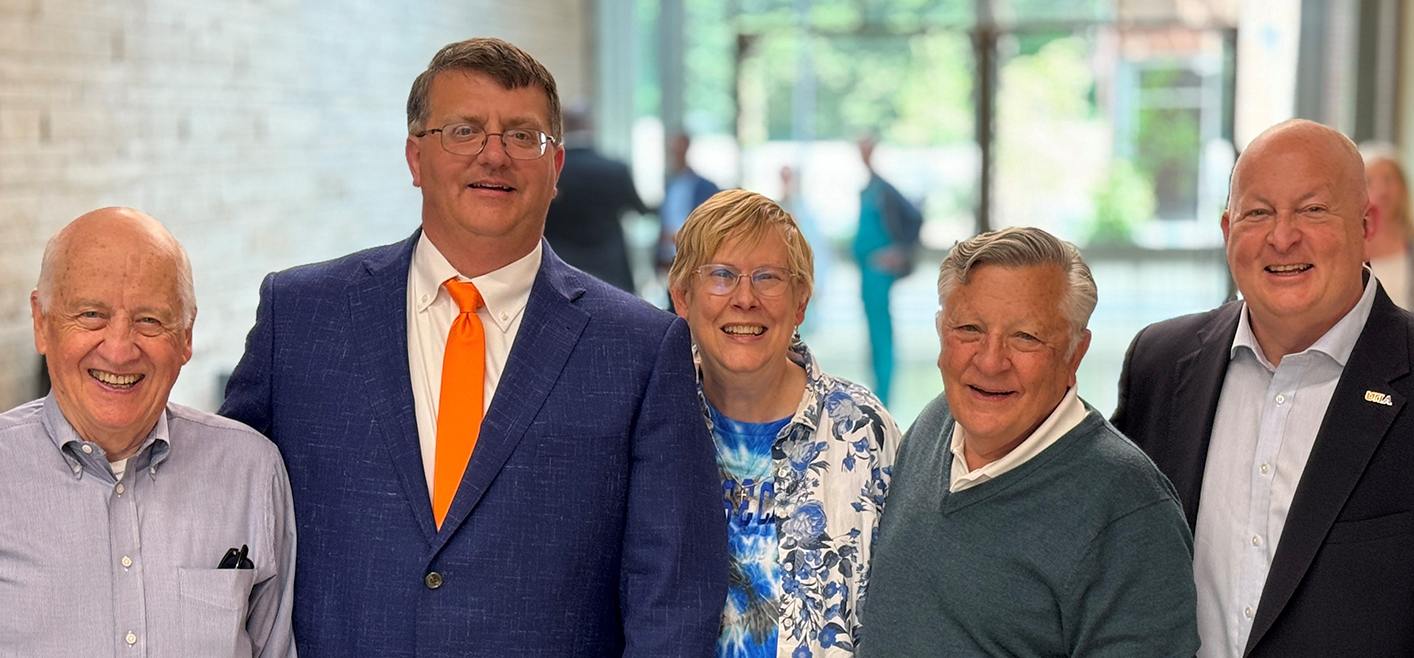 Dr. Plummer is pictured with Drs. Al Legendre, Becky Gompf, Bob DeNovo, and Keith Carver at the April meet-and-greet.