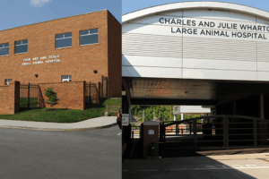 Front of the Small Animal Hospital and Large Animal Hospital.